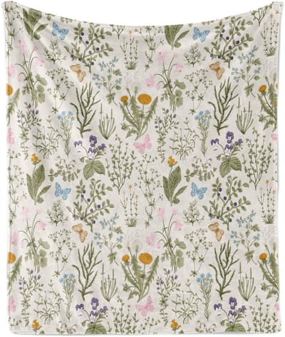 New Bed Bloemmotief Vintage tuinplanten Zachte Flanellen Fleece Deken, 152 cm x 127 cm