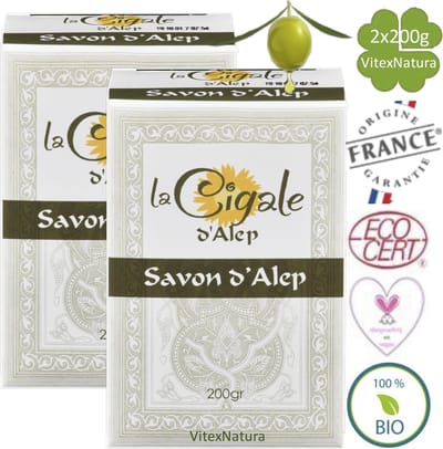 Traditionele Aleppo zeep 2x200g La Cigale natuurlijk sterk antibacterieel, antiviraal en schimmeldodende zeep.