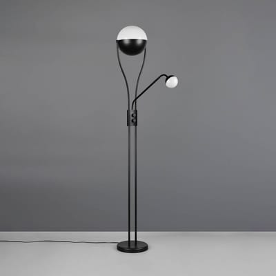 LED Vloerlamp - Trio Lighting - 18W + 3.8W - Warm Wit 3000K - 2-lichts - Dimbaar - Rond - Mat Zwart - Metaal