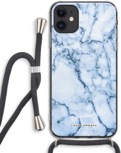 Case Company® - Hoesje met koord geschikt voor iPhone 11 hoesje met Koord - Blauw marmer - Telefoonhoesje met Zwart Koord - Bescherming aan alle Kanten en Over de Schermrand