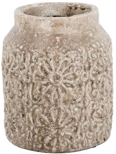 Aardewerk vaas flowers pink small