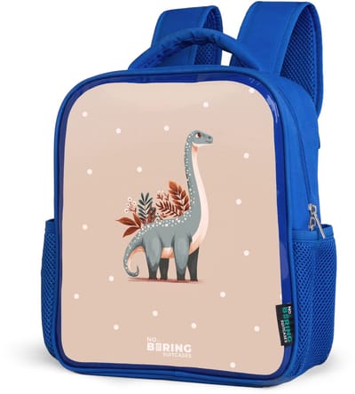 NoBoringSuitcases.com® - Rugzak blauw - Schooltas jongens - Blauwe dinosaurus op een beige stippenachtergrond - Kinder rugtas jongen - Boekentas kind - Kinderrugzak voor school - Schoolrugzak
