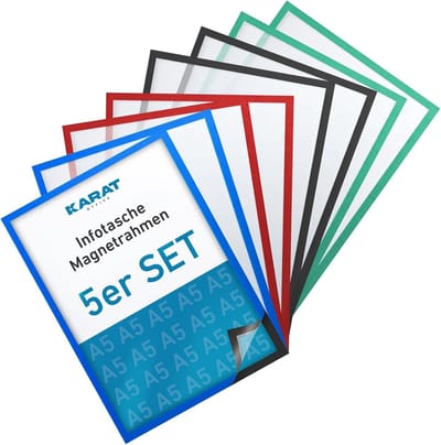 FLOORDIREKT Set van 5 Magnetische Lijsten - DIN A3 Lijst voor Kindertekeningen - Documenthouder - Infovak - Magnetische Fotolijst voor Aanbiedingsborden - Bladhouder - Blauw