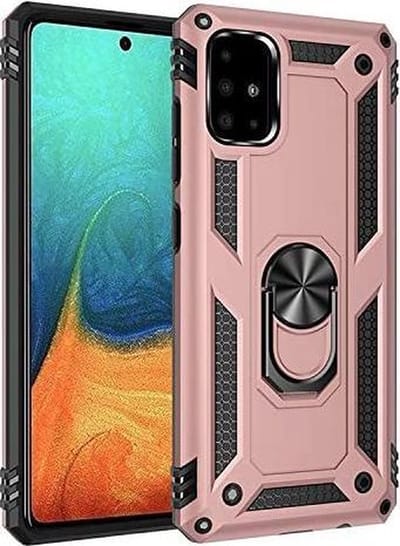 Anti-Shock Hybrid Ring Armor Hoesje Geschikt voor: Samsung Galaxy A41 - rose goud