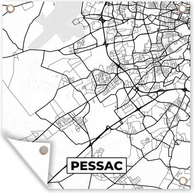 Tuin poster Kaart - Stadskaart - Pessac - Frankrijk - Plattegrond - Zwart wit - 200x200 cm - Tuindoek