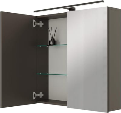 Badkamer Spiegelkast - Hangende Opberger - Badkamer Organisatie - Met Geïntegreerde Verlichting - 70x70x16 cm - Antraciet