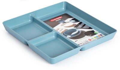 Plasticforte Vakjesborden - 1x stuks - blauw - gourmetbord - 3-vaks - kunststof - 24 x 24 cm - fonduebord - bbq - camping