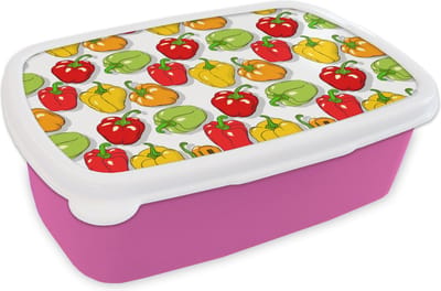 Broodtrommel Roze - Lunchbox - Brooddoos - Patroon - Eten - Paprika - 18x12x6 cm - Kinderen - Meisje