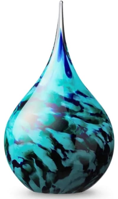 Urn van Glas As-in-glas Mini Glasobject Keepsake Gedenkobject Druppel medium Glazen Urn voor as Kunst As Drop Turkoois Green Blue White Opaque Opaak U01MO-TGBW