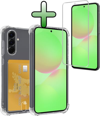 Hoesje Geschikt voor Samsung Galaxy A36 - Met Screenprotector - En Pashouder - En Kaarthouder - Telefoon Hoes Shockproof - Siliconen Case - Back Cover - Shock Proof - Pasjes Houder - Transparant