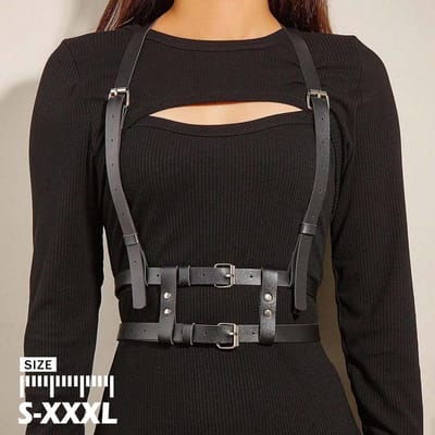 Dames Plus Size Riem, Punk PU Leer Borsttuig Riem, Mode Lichaamstuig Riem, Gothic Accessoire Voor Feest Tuig Riem. XL black