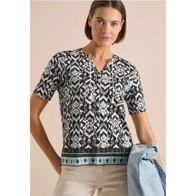 Shirt met korte mouwen, gespleten hals en print