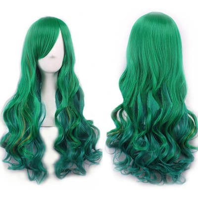 Soowee Synthetisch Haar Ombre Regenboog Cosplay Pruik met Pony Rood Geel Paars Groen Blauw Pruiken voor Zwarte Vrouwen 28inches blue