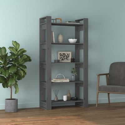 vidaXL - Boekenkast/kamerscherm - 80x35x160 - cm - massief - hout - grijs