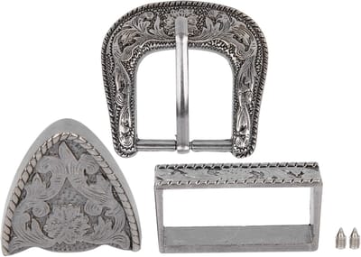 Gespen Set - Riemgespen Cowboy - Riemen Maken - Bloemen Gegraveerd - 25 mm Binnendiameter - Zilverkleurig