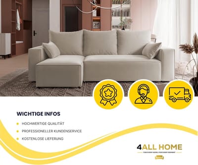 Hoekbank met Slaapfunctie en Bedlade - L-vorm Slaapbank 3-Zits 246x145 cm in Beige Velo Stof - Comfortabele Sofa met Opbergruimte - Luxe Hoekbank met Omkeerbare Chaise Longue - Novihome