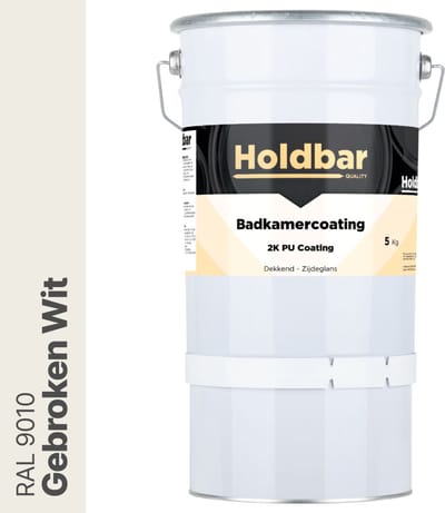 Holdbar Badkamercoating Gebroken Wit (RAL 9010) 5 kg - Badkamerverf - Tegelverf - Alle kleuren - Waterdichte Badkamer verf - Ook Toepasbaar in douchecel - Gemakkelijk te reinigen - 2 Componenten