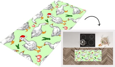 Keukenloper - Loper keuken - Gans - Kerstballen - Christmas - Patronen - 120x50 cm - Keukenloper vinyl