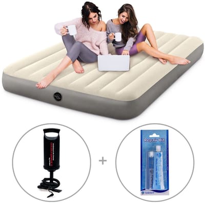 Intex Deluxe luchtbed | Tweepersoons | 203 x 152 x 25 cm | Inclusief handpomp + reparatiekit