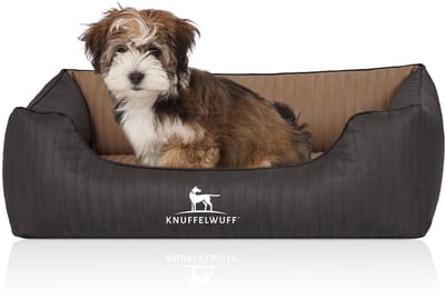 Knuffelwuff orthopedisch hondenbed Outback van laser-gewatteerd kunstleer M-L 85 x 63cm zwart/cappucino