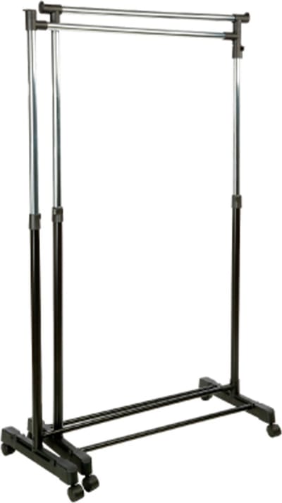 5Five Kledingrek met 2x enkele stang - kunststof/metaal - zwart - 162 x 42 x 168 cm - hoek of recht te gebruiken