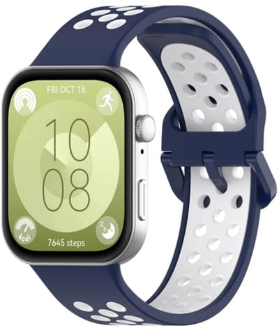 By Qubix - Tweekleurige siliconen band - Donkerblauw met wit - geschikt voor Huawei Watch Fit 5 / 4 / 3