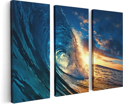 Artaza Canvas Schilderij Drieluik Golfen bij Zonsondergang - 120x80 - Foto Op Canvas - Canvas Print