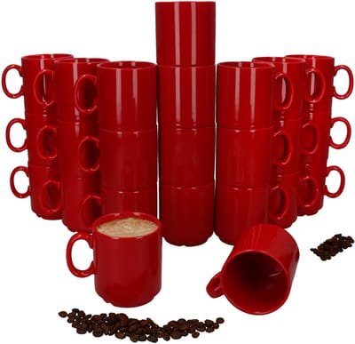 Set van 24 EVENT stapelbare koffiemokken rood porselein 250 ml