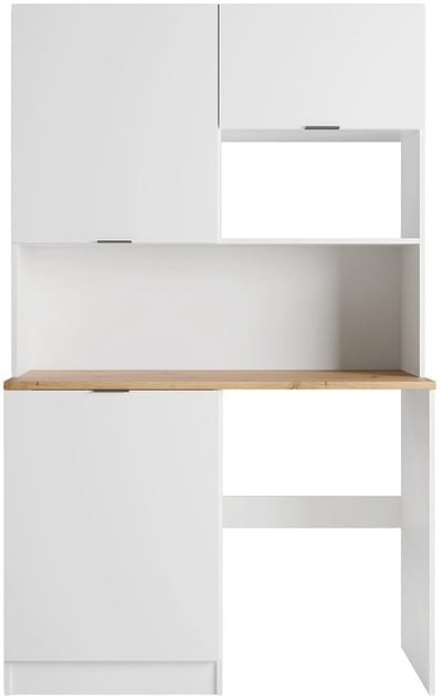 Vente-unique Multifunctioneel meubel kitchenette en wasruimte - Met werkblad 120 cm - Wit en naturel - CARMEO