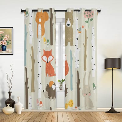 Rideaux Renard Animal Dessin Animé Feuille d'Automne pour Chambre à Coucher Salon Rideaux Cuisine Chambre d'Enfant Rideau de Fenêtre Décoration de Maison Moderne 135W x 60H(cm) x1
