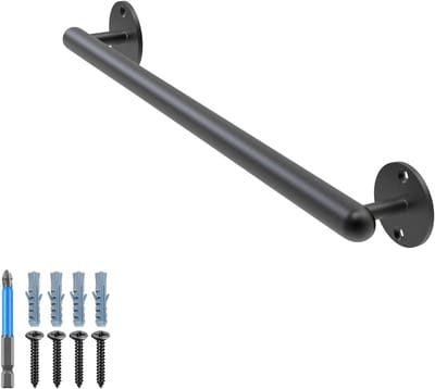Zwarte Metalen Handrail van 41 cm voor Binnen en Buiten, Wandgemonteerde Trapleuning, Antislip Veiligheidsleuning voor Jongeren, Ouderen en Personen met Beperkingen