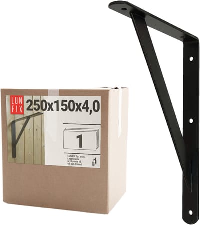 LUN FIX - Winkelconsole 90 graden - 250x150x4 mm - zware belasting - wanddrager staal zwart RAL9004