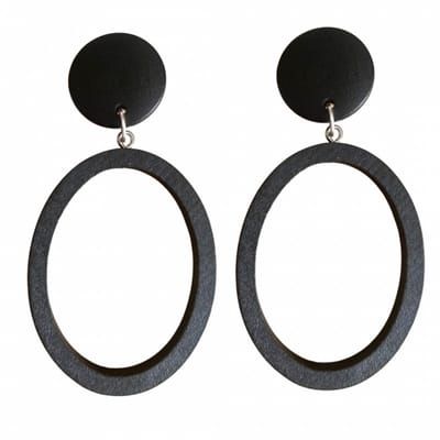 Clip oorbellen- zwart- hout- zilverkleur- geen gaatje- Charme Bijoux