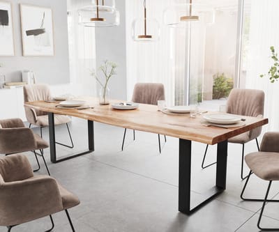 Eetkamertafel Edge acacia natuur 280x100 XL skid zwart Live-Edge