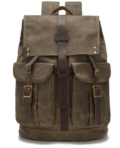 DE LAMASSU® Canvas Rugzak 16 inch Laptop – 24L – Vintage Backpack – Waterafstotend – Echt Leer Details – 35x16x43 cm – 1,1 kg