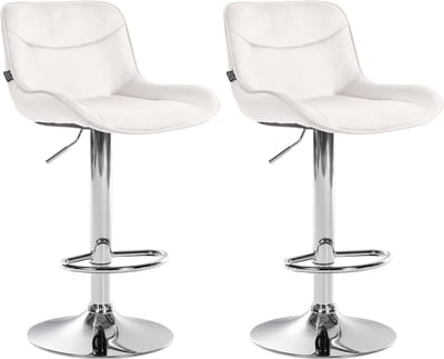 CLP Vonore Set van 2 barkrukken - Met rugleuning - Met voetensteun - Verstelbaar - Metalen frame - Velvet - Fluweel - chroom/creme