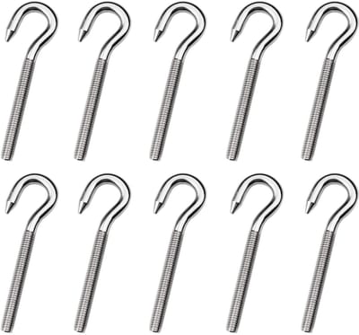 Dailygoods- Haakbout 10 Stuks - 304 Roestvrij Staal - Corrosieweerstand - Lange Schacht - Voor Hangmatten/Swing Stoelen - Gepolijst Afgewerkt - Haakschroef
