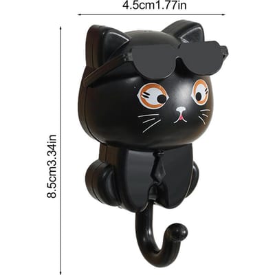 Porte-manteaux Porte-clés Chat Crochet à clés chat mignon avec lunettes de soleil Crochets adhésifs pour manteaux Porte-clés pour mur Décoratif pour sac à manteau noir