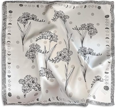 Zijde Sjaals voor Dames, Kleine Vierkante Sjaal met Natuurlijke Patroon en Verse Bloemen, Multifunctionele Sjaal voor Hoofdbedekking en Haaraccessoire, 53 x 53 cm