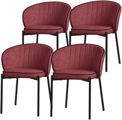 Set van 4 eetkamerstoelen met rugleuning & armleuning rood met metalen poten tot 120 kg ML-Design