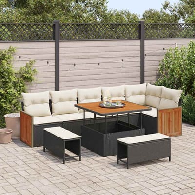vidaXL - Tuinbank - Set - 11 - st - 9-Aantal - zitplaatsen - Zwart - en - Crème