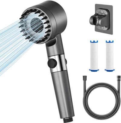 Douchekop met filter, waterbesparende douchekop, hogedruk-handdouche met 3 + 1 straalsoorten, douchekop met slang, voor het verwijderen van hard water, restchloor,