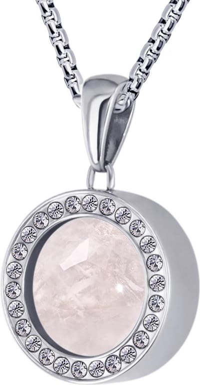 Quiges 12mm Mini Munt Hanger Zilverkleurig RVS Glans met Kwarts Roze Munt en Box Ketting Ankerketting 42-46cm