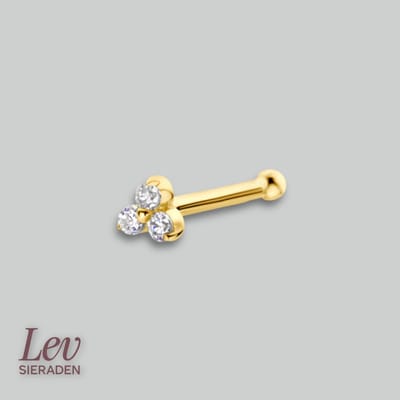 Lev Sieraden - 14k Geelgoude Neus piercing - Oorknopje met 3 zirkonia kogels