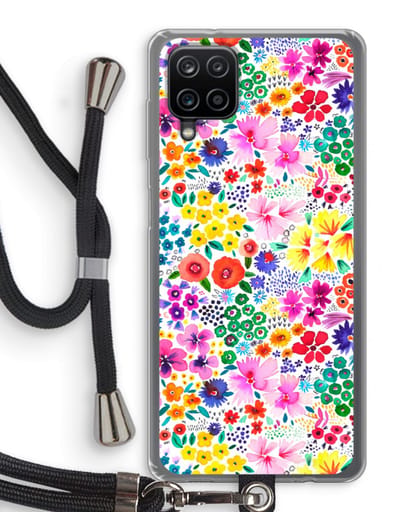 Case Company® - Hoesje met koord geschikt voor Samsung Galaxy A12 hoesje met Koord - Little Flowers - Telefoonhoesje met Zwart Koord - Bescherming aan alle Kanten en Over de Schermrand