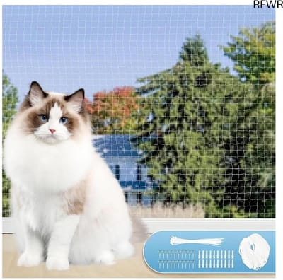 RFWR® Kattennet voor Balkon zonder Boren - 3 x 4 m - Eenvoudige Installatie en Bescherming voor Katten