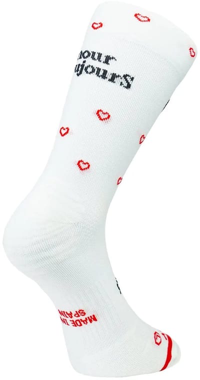 Sporcks Amour Toujours Hardloopsokken – Lichtgewicht & Ademend – COOLMAX® – Dames & Heren – Wit met Rode Hartjes – Maat 35-37