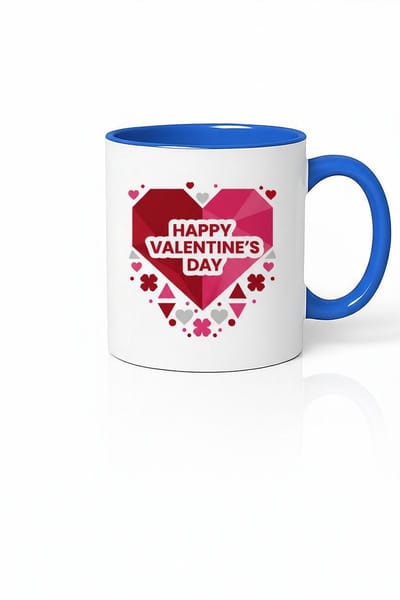 Valentijn Mok 'Happy Valentine's Day' met Geometrisch Hart Design - Uniek Liefde Cadeau