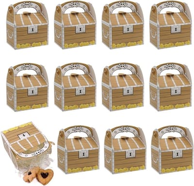 Set van 12 Piratenkisten voor Kinderen - Kleine Geschenkdozen voor Piratenthema Feestjes en Verjaardagen (11×7×7cm)