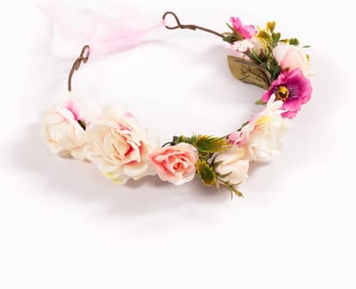 KIMU® Grote Bloemenkrans Haar Wit Roze Blauw - Gekleurde Bloemen Haarband Diadeem - Ibiza Bloemetjes - Hippie Communie Festival